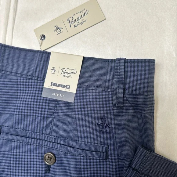 NWT;Penguin TECH KNIT CHINO PANT Blue Checkered 💥